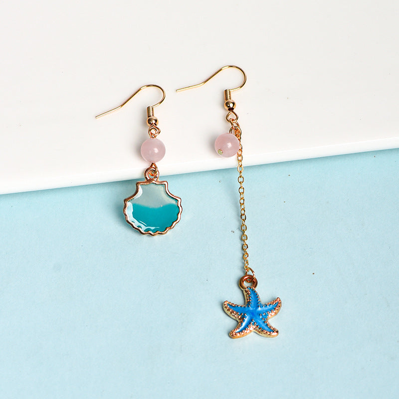 Natural crystal round beads blue starfish earrings creative simple and elegant handmade earrings