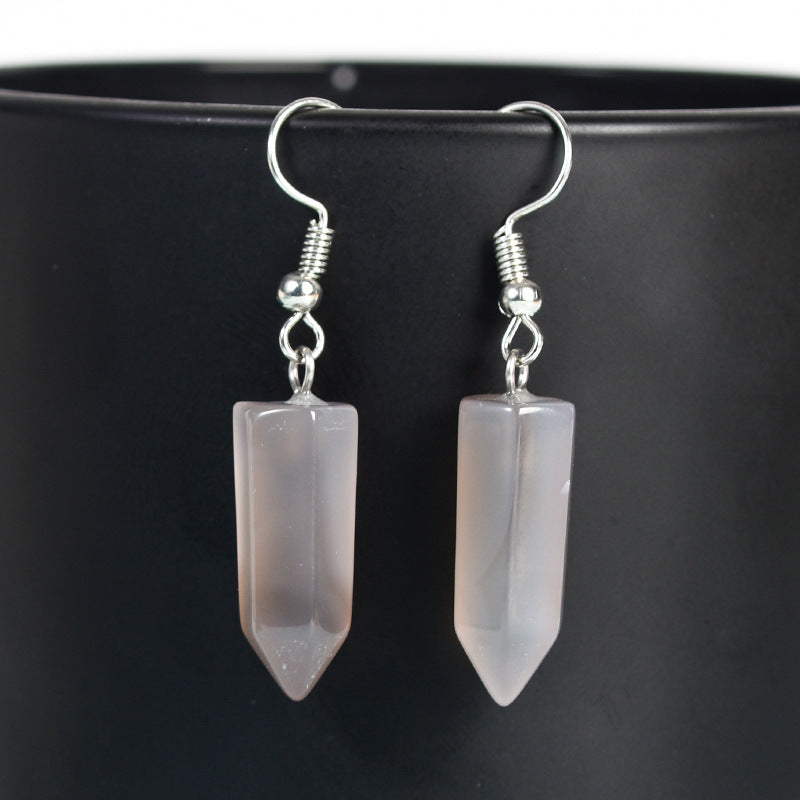 Natural crystal raw stone earrings, cute crystal hexagonal prism earrings, temperament, personality and sweet earrings